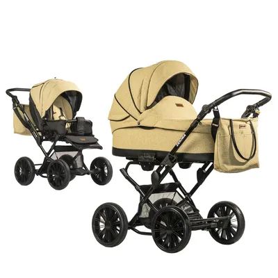 Produktbild von ZEKIWA 2in1 Kombikinderwagen mit Lederriemenfederung, 82 cm Liegefläche - sehr einfaches Klappsystem + Sportwagenaufsatz + Wickeltasche - "Sun"