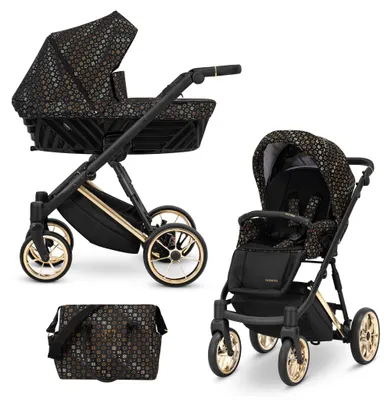 Image de Kunert Ivento Premium 2in1 Poussette en noir/marron avec cadre doré et équipement complet