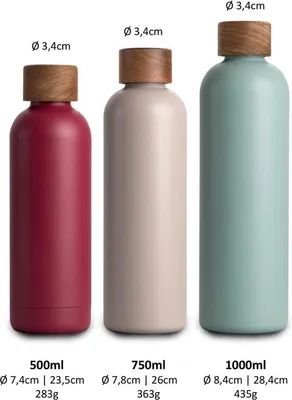 Produktbild von Famanu Thermosflasche 750 ml mit Akazienholzdeckel - isolierte Wasserflasche, auslaufsicher