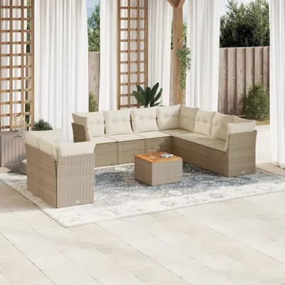 Produktbild von Beige 11-tlg. Garten-Sofagarnitur mit Kissen Beige Poly Rattan ,Design 2024 Neu