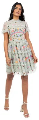 Produktbild von Maya Deluxe Women's Mini Dress Ladies Floral Embroidered High Neck Frills Tiered