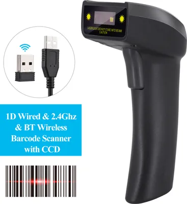 Obrázok produktu pre 1D bezdrôtový BT snímač čiarových kódov, prenosná USB káblová CCD čítačka čiarových kódov, manuálne spúšťanie skenovania, podporuje papierový a obrazovkový kód, kompatibilný s Windows, Android, MAC, pre supermarkety, maloobchod, knižnice, logistiku, sklady, colné systémy