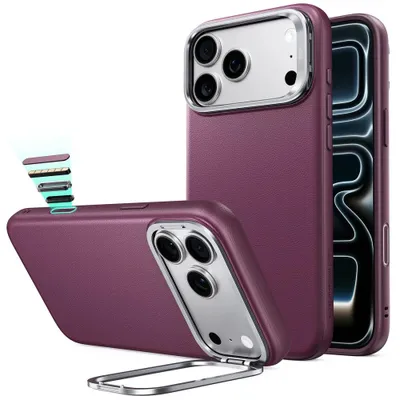 Image de Coque en cuir ESR avec support MagSafe pour iPhone 17 Pro / 18 Pro, couleur bordeaux foncé