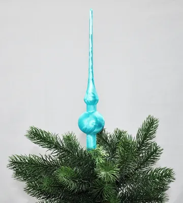 Produktbild von JACK by Thüringer Glas Eislack Christbaumspitze 28cm + 12x Christbaumkugeln 6cm Spitze Weihnachtskugel Set, Farbe:Türkis Eislack