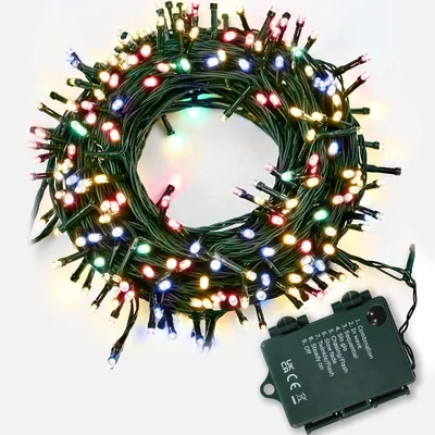 Lichterkette 100 LEDs 10m, mehrfarbig, IP44, batteriebetrieben, 8 Modi