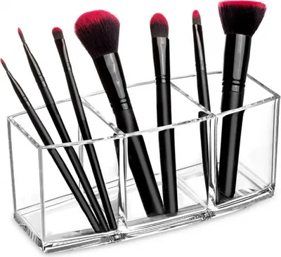 Produktbild von Acrylic Pinselhalter, 3 Fächern Make Up Organizer, Klarer Schminktisch Organizer, Schmink Organizer für Pinsel, Eyeliners, Lippenstift, Schminktisch, Es Kann Such Stiftehalter