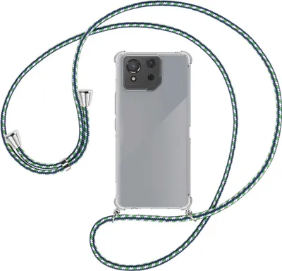Produktbild von Handykette Backcover-Schutzhülle mit Band (Metall silberfarben) für Asus ROG Phone 8 - grün/blau/weiß
