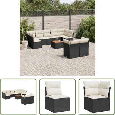 Produktbild von The Living Store 10-tlg. Garten-Sofagarnitur mit Kissen Schwarz Poly Rattan