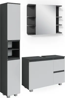 Image de Meubles bain Vicco J-Shape Anthracite 3 pièces, avec armoire haute, Model 40131