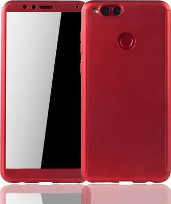 Image de Coque de protection pour Huawei Honor 7X, étui complet, protection d'écran 360°, couleur rouge
