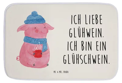 Produktbild von Mr. & Mrs. Panda Badematte Schwein Glühwein - Weiß - Geschenk, Badteppich, Glühschwein, Weihnachtsmarkt, duschmatte, Punsch, Badvorleger, Weihnachten, Duschvorleger