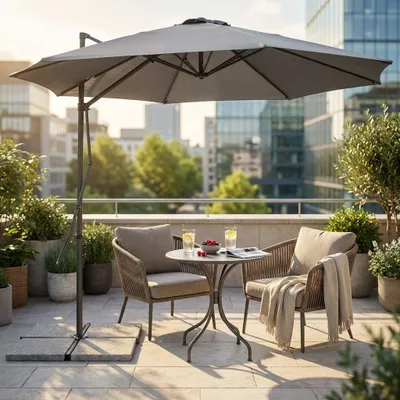 Immagine prodotto di Milani Home - Ombrellone Da Giardino Diametro 3 Palo Laterale Telo Grigio Per Esterno, Ristorante Gelateria Bar Hotel Albergo - Grigio