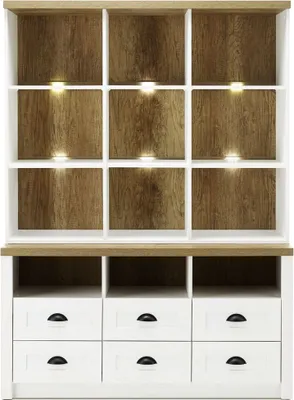 Produktbild von Landhaus Buffetschrank PISA-61 in Pinie weiß mit Eiche hell inkl. Beleuchtung B/H/T: ca. 130/179/43cm
