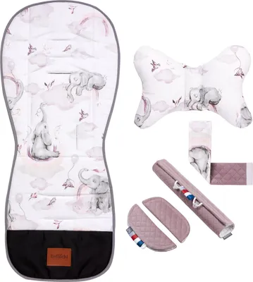 Immagine prodotto di Set estivo di cuscini per carrozzina Bellochi - inserto universale e arioso per carrozzina con cuscino, copricintura e coprimanubrio - cotone e velour -Habarigani