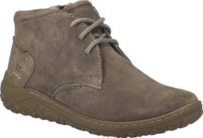 A single brown suede boot is shown against a white background.