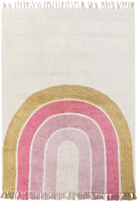 Obrázek produktu pro BELIANI Koberec bavlněný béžový a ružový 140 x 200 cm nízký vlas s barevnou duhou do dětského pokoje