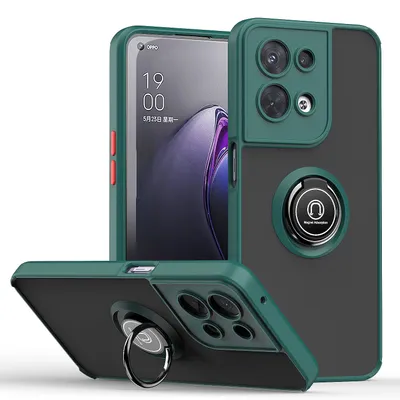 Obrázek produktu pro Pouzdro pro OPPO Reno8 Pro+ matné průsvitné TPU pouzdro s prstencovým držákem a stojánkem tmavě zelená