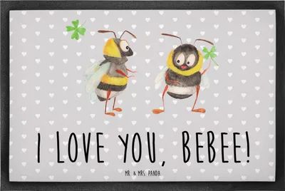 Produktbild von Mr. & Mrs. Panda Schmutzmatte Bienen Paar 60 x 90 cm - Grau Pastell - Geschenk, Valentinstag, Freundin, für Frauen, Freund, Schildkröten, Bodenvorleger, Schmutzfänger