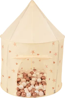 Obrázok produktu pre Selonis Detské stany na hranie 100X130cm/100 loptičiek v tvare pavilónu pre deti Ľahko postaviteľný prenosný domček na hranie v interiéri aj exteriéri, svetlo béžová: pastelová béžová/medená červená/p
