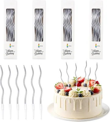 Obrázek produktu pro 24 stříbrných spirálových svíček, délka 14,8 cm, vhodné pro narozeninové dorty, svatby a oslavy, elegantní svíčky na dort
