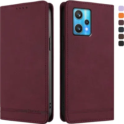 Produktbild von Hülle für Realme 9 4G/Realme 9 Pro+ 5G, Retro Kunstleder Ständer Klapphülle mit Kartenfächer und Magnetische Rot