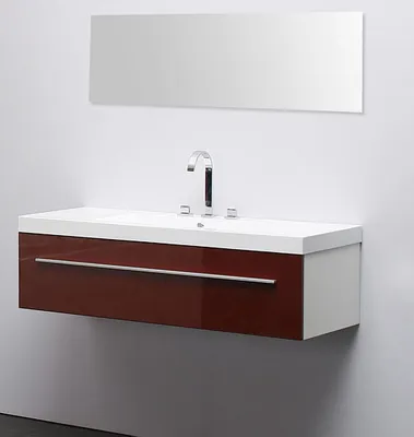Image de Meubles de salle de bain Jet-Line Lavabo Bern en rouge Ensemble de meubles de salle de bain brillant Lavabo avec meuble sous vasque SoftClose Nouveau design Façades brillantes