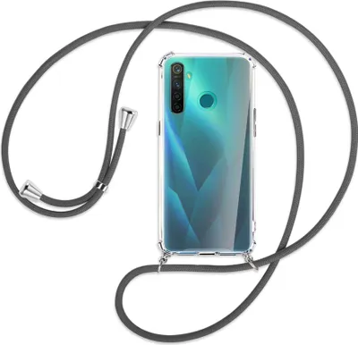 Produktbild von Handykette Backcover-Schutzhülle mit Band (Metall silberfarben) für Realme 5 Pro - dunkelgrau