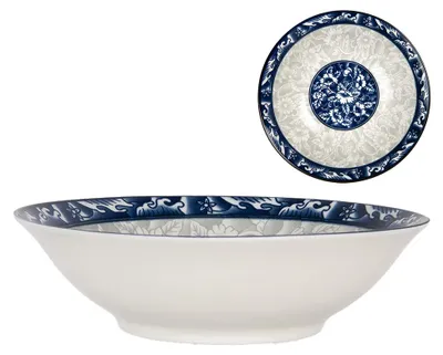 Imagen del producto de Clayre & Eef, recipiente decorativo, diámetro 21 cm, altura 5 cm, blanco y azul, cerámica