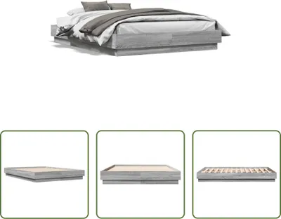 Produktbild von The Living Store Bettgestell Grau Sonoma 135x190 cm Holzwerkstoff