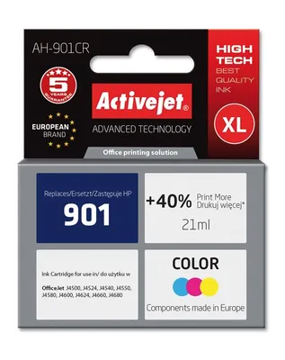 Produktbild von Wkład atramentowy Activejet AH-901CR (zamiennik HP 901 CC656AE; Premium; 21 ml; kolorowy)