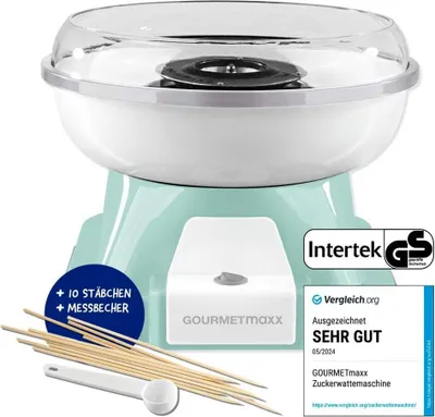 Produktbild von GOURMETmaxx Zuckerwattemaschine für Zuhause mit Zubehör Retro Baumwolle Candy Machine Nostalgie Zuckerwatte-Stäbchen Mess-Löffel Zuckerwatte Kinder Party