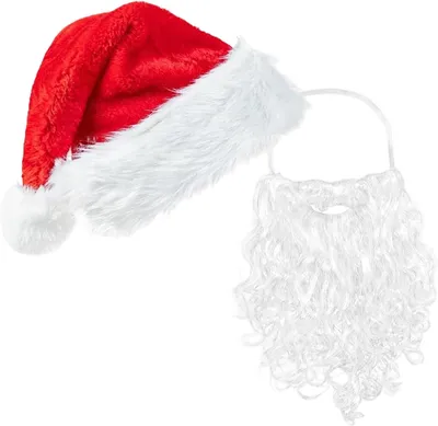 Imagen del producto de Conjunto de gorro y barba navideños, de 2 piezas, gorro rojo con borde blanco, para adultos