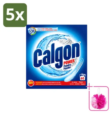 Obrázek produktu pro 5 kusů čisticího prášku Calgon 3-v-1 Power Anti-Kalk pro pračky, 1,5 kg - výhodný balení