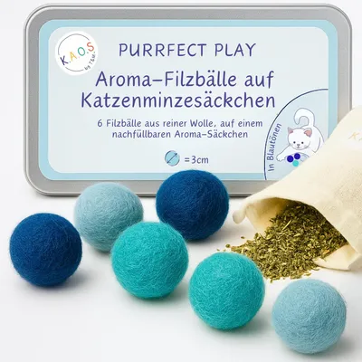Produktbild von Set mit 6 Filzbällen mit Katzenminze für Katzen