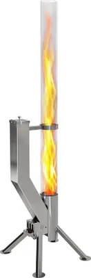 Produktbild von Feuerrohr Premium – Große Edelstahl Pelletfackel mit Flamme bis 1,5m & Reinigungsbürste inklusive, Feuersäule für Garten & Terrasse - Dein Nachhaltiges Outdoor Ambiente Feuer (Silber)