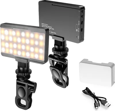 Produktbild von APEXEL Mini-Fotolampe, dimmbares LED-Licht, tragbares Vlog-Licht mit dreifarbigen Lichtmodi, 40 LED-Perlen, 2700 KšC6500 K Farbtemperatur, mit Telefonclip, Kaltschuhhalterung fuer Live-uebertragung/Fotografie/Selfie/Buero