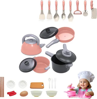 Produktbild von STILVORA Kinder Küchenspielzeug 28-tlg, Rosa Mini-Küche mit Töpfen, Geschirr & Kochzubehör – Realistisches Kochspielzeug für Rollenspiele, Lernspiel