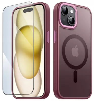 Produktbild von Hülle für iPhone 15 Plus mit MagSafe, mattes Matt Case + 9H-Displayschutzfolie