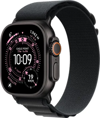 Produktbild von Apple Watch Ultra 3 GPS + Cellular 49 mm Titan Schwarz mit schwarzem Alpine Loop Armband – Größe S