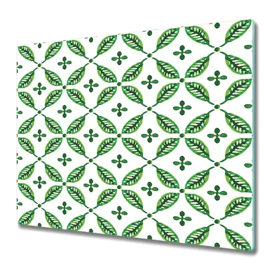 Produktbild von Küche Schneidebrett - Schneidebrett Glas - Herdabdeckung - 60x52 - Grüne Blätter Kreuz über Punkte