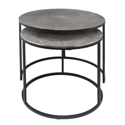Produktbild von Soma Couchtisch Set Metall Wohnzimmer Tische rund ø 55 u. 45 cm Carlton 2-teilig Aluminium versilbert (BxHxL) 55 x 42 x 55 cm