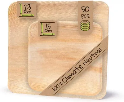 Produktbild von Einwegteller Set 25 Stück, 23 x 23 cm & 15 x 15 cm - Palmblatt Teller quadratisch & kompostierbar - Einweg Partygeschirr, Alternative zu Plastiktellern, Grillpartys
