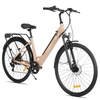 Image de VTT électrique Hiland pour adultes, avec un cadre en aluminium léger, 7 vitesses, freins à disque hydrauliques, moteur de 250 W et batterie de 36 V avec une capacité de 10,4 Ah