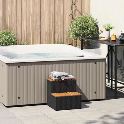 Image de vidaXL Escalier pour spa Noir 50x50x50,5 cm Poly rotin Acacia Massif