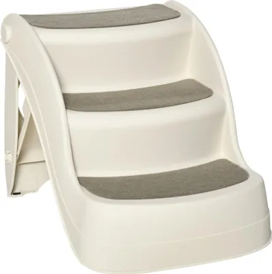 Image de Escalier pour chiens - Pliable - Avec tapis antidérapant - 49x38x38 cm - Blanc crème