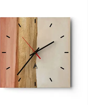 Produktbild von Wanduhr - Quadrat - Glasuhr - Gold Abstraktion Linien - 40x40cm - Schleichendes Uhrwerk - Lautlos - zum Aufhängen bereit - Dekoration Modern - Wanddekoration aus Glas - C3AC40x40-4739