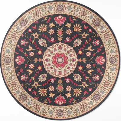 Produktbild von Ornament mit Blumen und Blättern Türkischer Stil– Vinylteppich – Indoor Teppich – Flur – Pflegeleicht – Runder Teppich – PVC Teppich – Outdoor Teppich – Pflegeleicht – fi 50cm