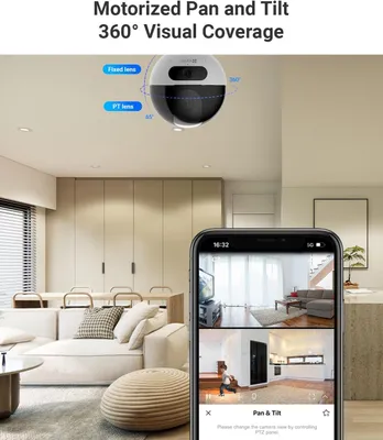 Zdjęcie produktu dla Kamera monitoringu - kamera WiFi - monitoring wideo - z obrotem o 360° - podwójna soczewka - 2K - 4MP + 4MP
