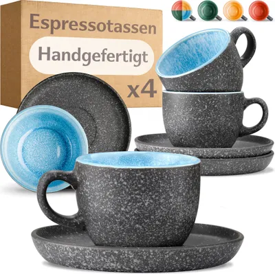Obrázek produktu pro Cosumy šálky na espresso s podšálky sada 4 - 90 ml keramické modré