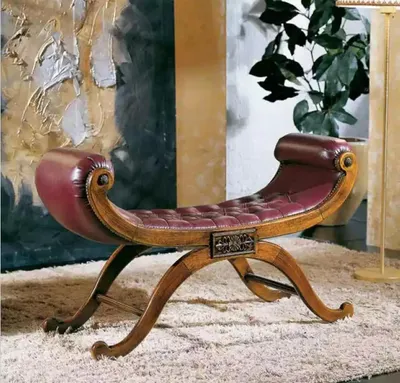 Image de Banc marron Tabouret classique Style Antil Siège Banc rembourré Tissu